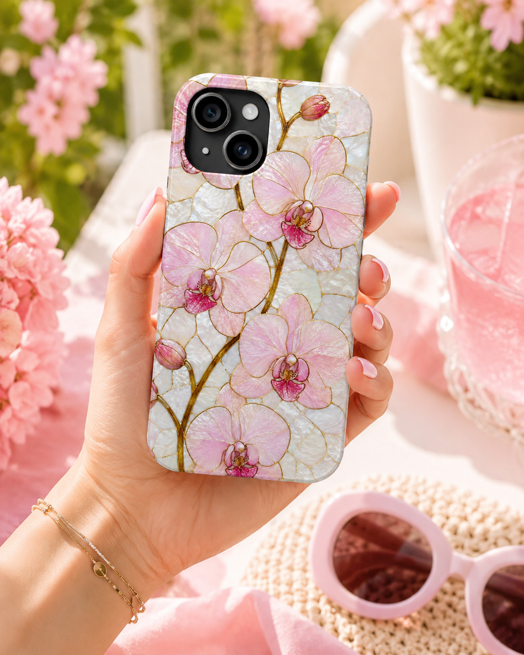 Pink Orchid Stained Glass Tough Phone Case |  Floral Glossy Protective Cover for iPhone & Samsung Galaxy | Tough Phone Case | Floral Protective iPhone Cover