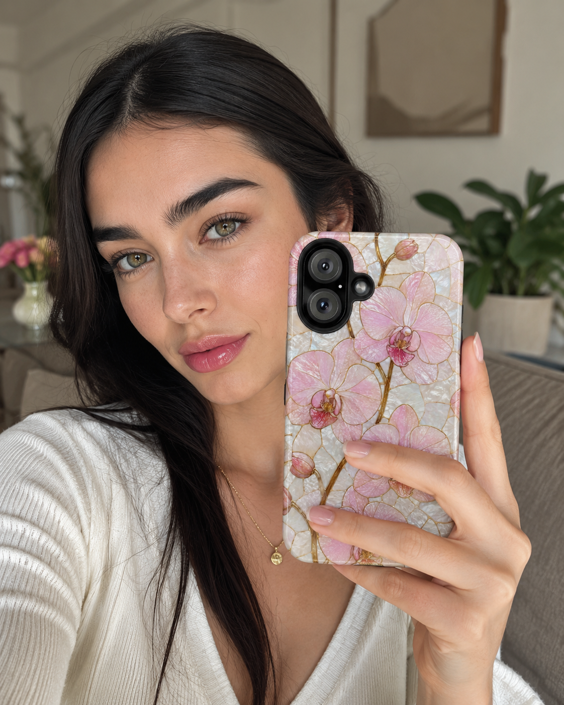 Pink Orchid Stained Glass Tough Phone Case |  Floral Glossy Protective Cover for iPhone & Samsung Galaxy | Tough Phone Case | Floral Protective iPhone Cover