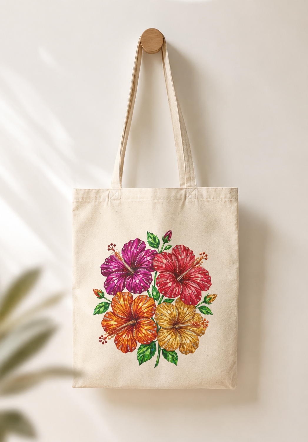 Tropical Hibiscus Canvas Tote Bag | Aesthetic Beach Tote for Everyday & Vacation Style | Colorful Tropical Beach Tote
