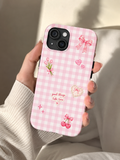 Pink Gingham Coquette Phone Case | Cute Bow & Cherry Aesthetic iPhone Case | Trendy Girly Protective Cover | Cute Cherry & Bow Phone Cover