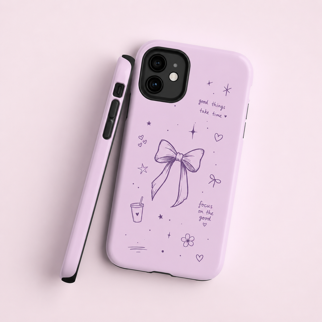 Cute Coquette Bow Phone Case | Pastel Lavender Aesthetic iPhone & Samsung Galaxy Case | Girly Trendy Protective Cover | Inspirational iPhone Cover