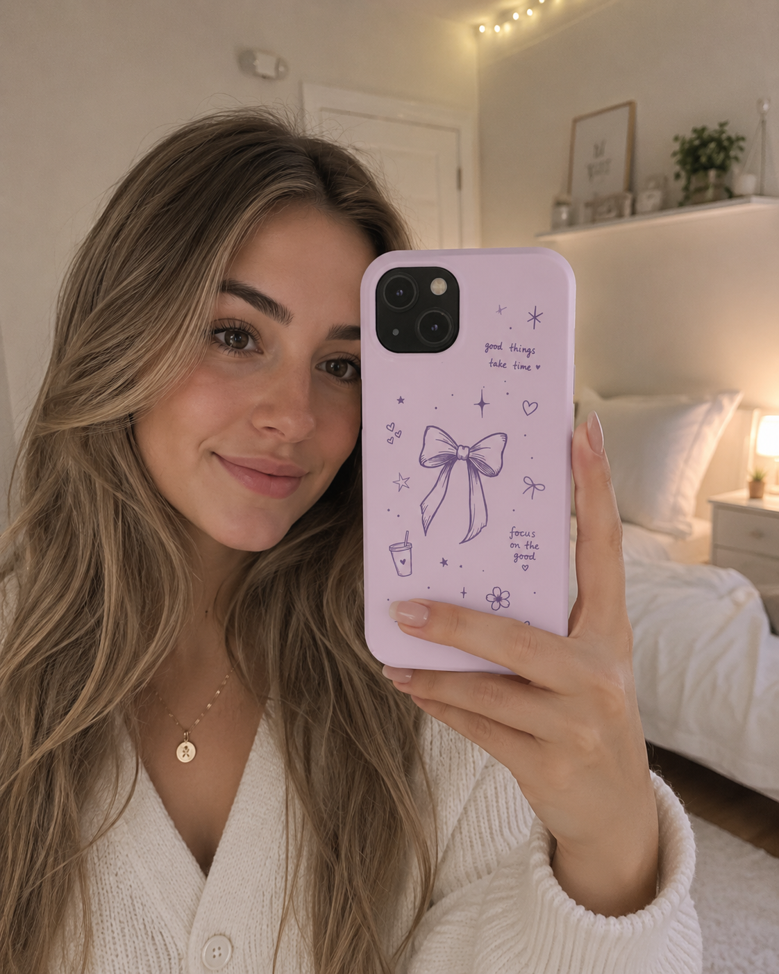 Cute Coquette Bow Phone Case | Pastel Lavender Aesthetic iPhone & Samsung Galaxy Case | Girly Trendy Protective Cover | Inspirational iPhone Cover