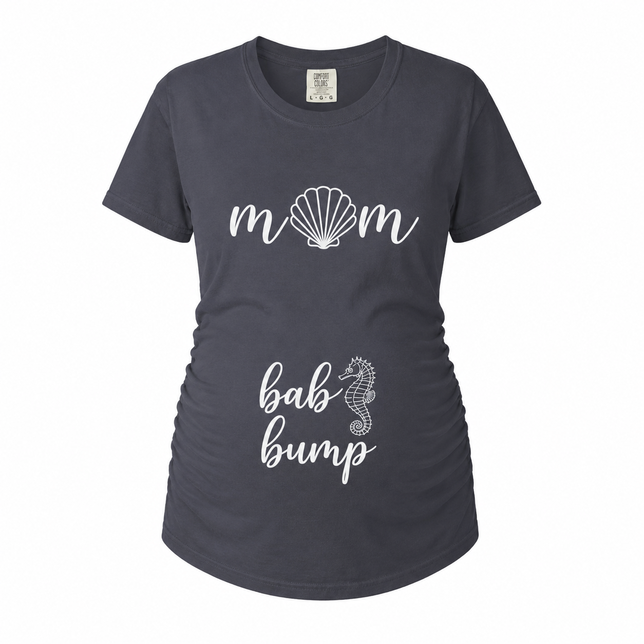 Beach Mom Baby Bump Maternity Shirt | Coastal Pregnancy Tee with Seashell & Seahorse Design | Cute Summer Mama Tee | Beachy Pregnancy Tee