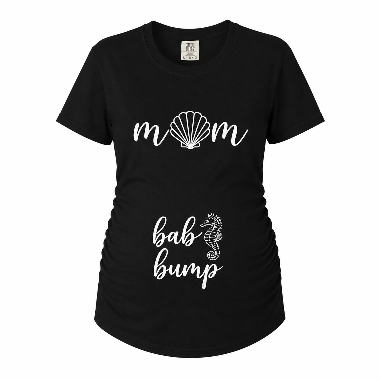 Beach Mom Baby Bump Maternity Shirt | Coastal Pregnancy Tee with Seashell & Seahorse Design | Cute Summer Mama Tee | Beachy Pregnancy Tee