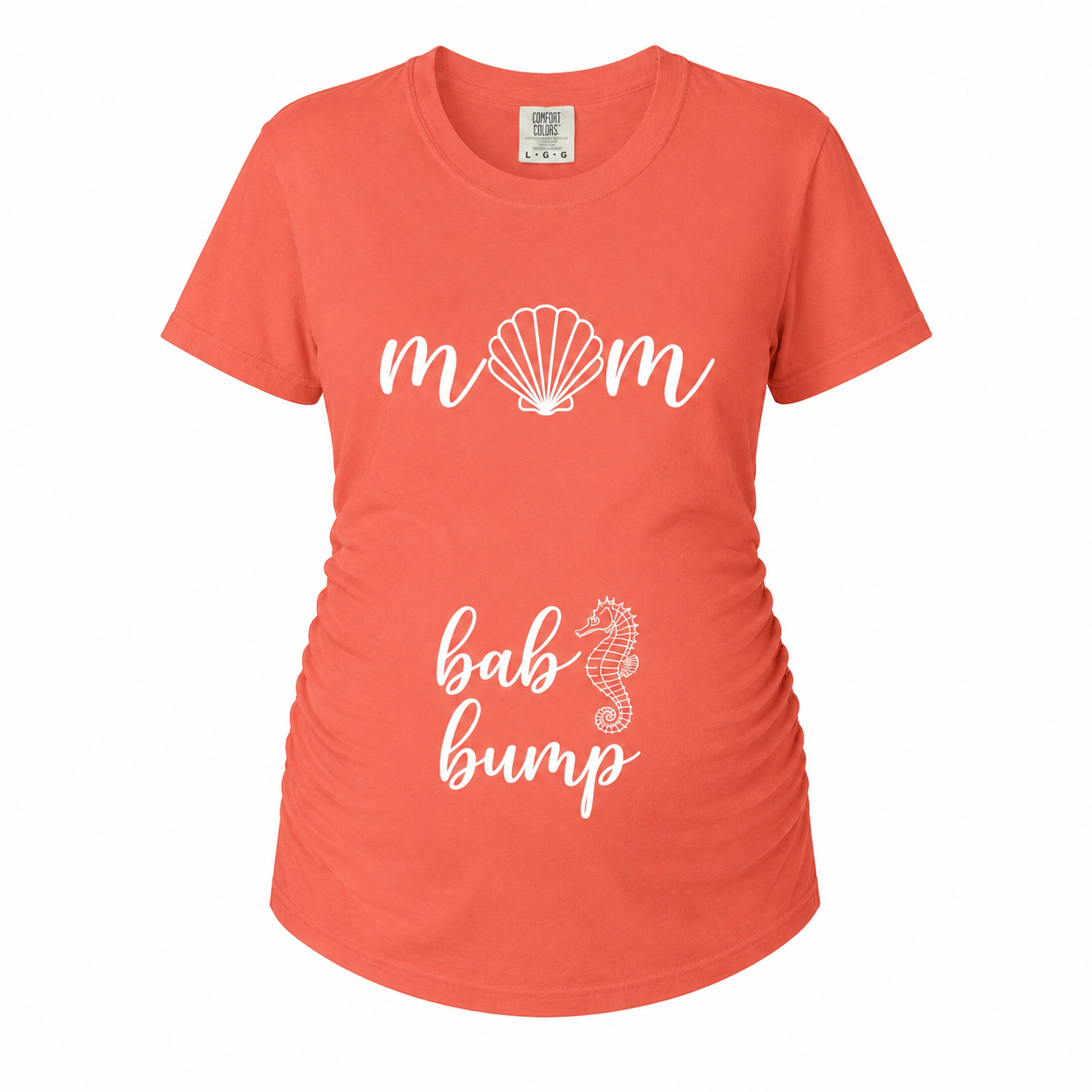 Beach Mom Baby Bump Maternity Shirt | Coastal Pregnancy Tee with Seashell & Seahorse Design | Cute Summer Mama Tee | Beachy Pregnancy Tee