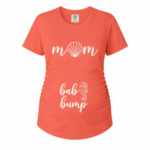 Beach Mom Baby Bump Maternity Shirt | Coastal Pregnancy Tee with Seashell & Seahorse Design | Cute Summer Mama Tee | Beachy Pregnancy Tee