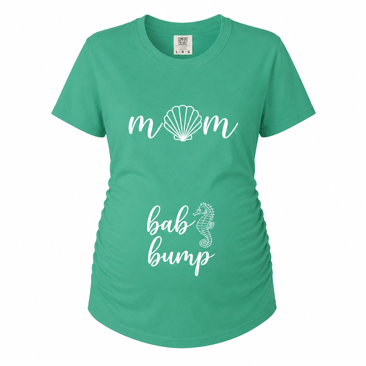 Beach Mom Baby Bump Maternity Shirt | Coastal Pregnancy Tee with Seashell & Seahorse Design | Cute Summer Mama Tee | Beachy Pregnancy Tee
