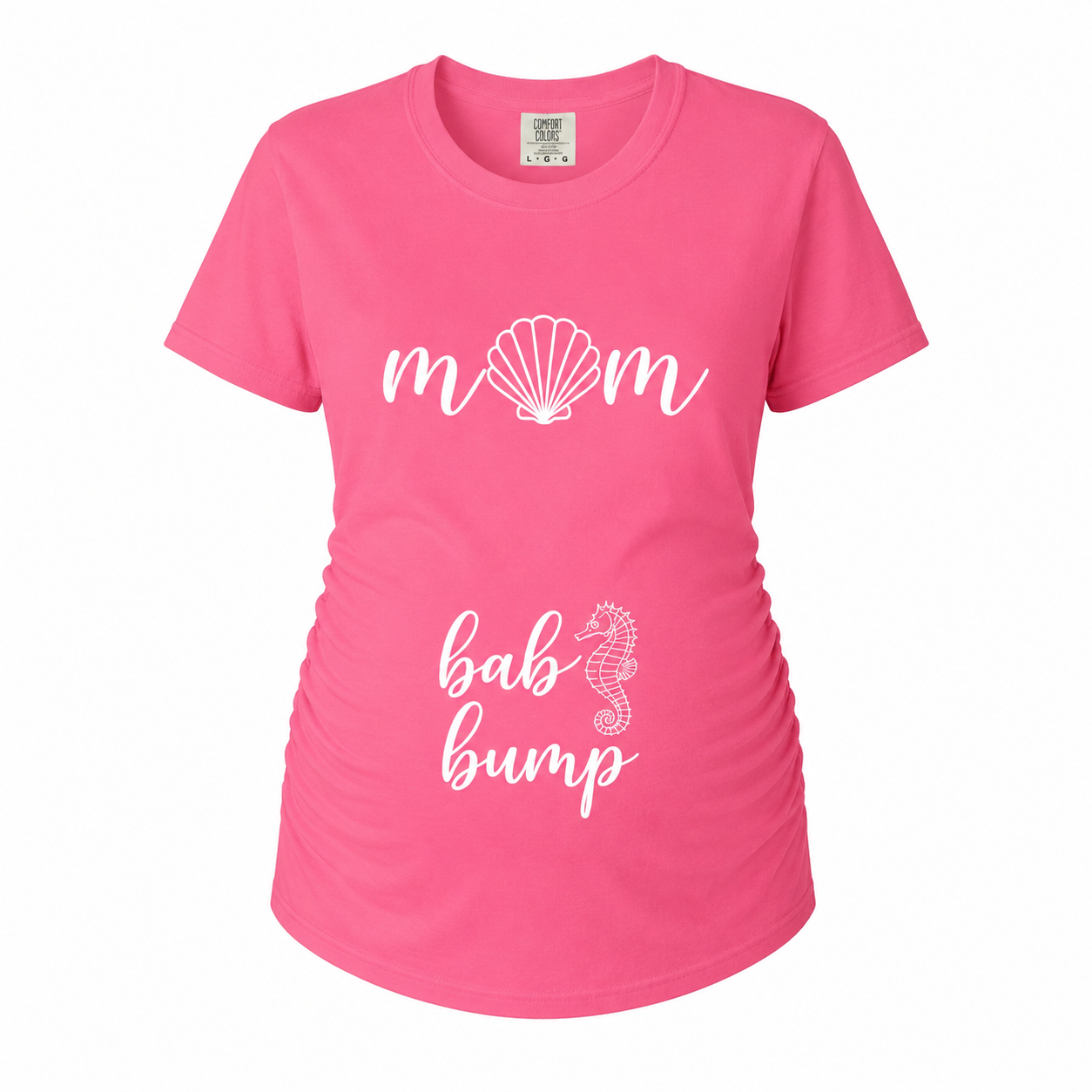 Beach Mom Baby Bump Maternity Shirt | Coastal Pregnancy Tee with Seashell & Seahorse Design | Cute Summer Mama Tee | Beachy Pregnancy Tee
