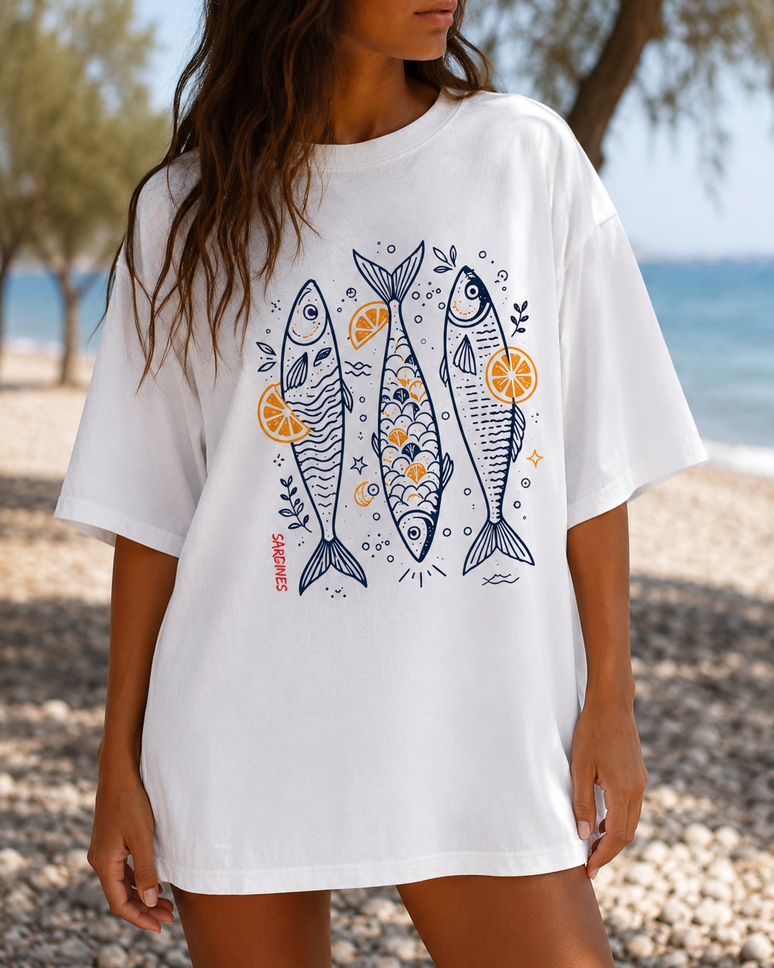 Coastal Sardine Graphic Tee | Beach Shirt | Trendy Summer Aesthetic T-Shirt | Cute Coastal Fish Tee for Women | Citrus Fish Illustration Tee