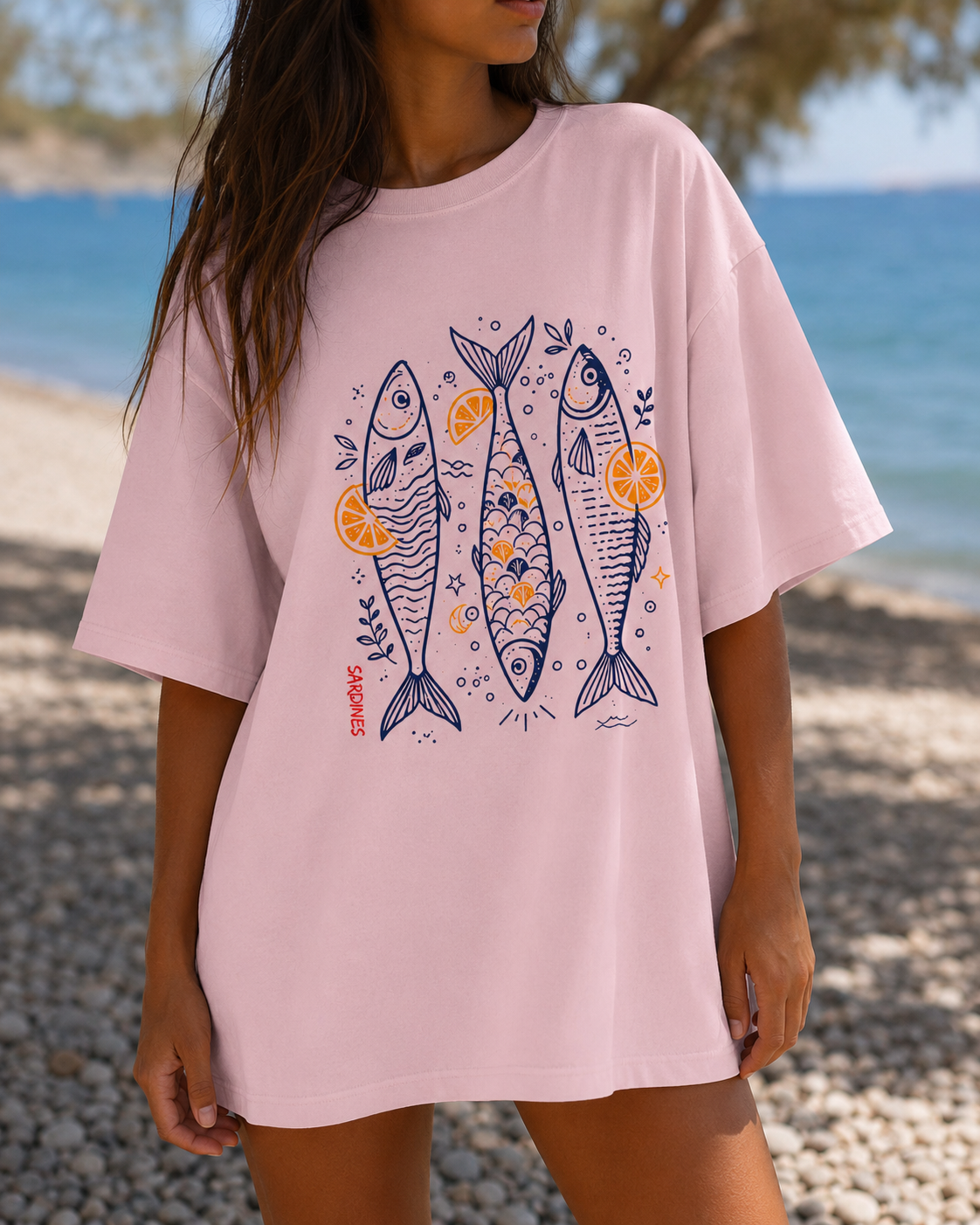 Coastal Sardine Graphic Tee | Beach Shirt | Trendy Summer Aesthetic T-Shirt | Cute Coastal Fish Tee for Women | Citrus Fish Illustration Tee