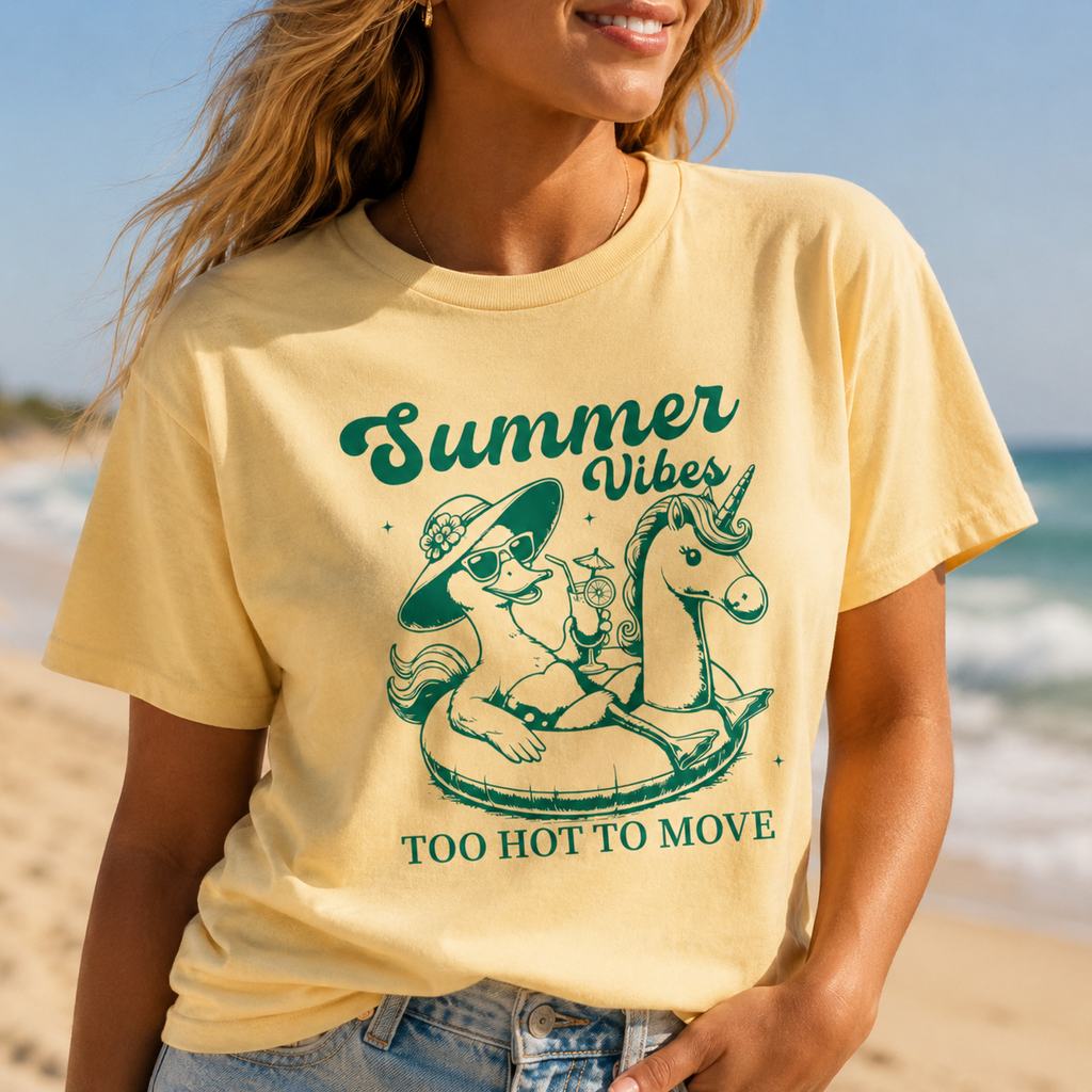 Summer Vibes Too Hot To Move Shirt | Summer Graphic Tee | Beach Vacation T-Shirt | Cute Retro Duck Pool Float Tee | Trendy Coastal Summer Top | Summer Tees