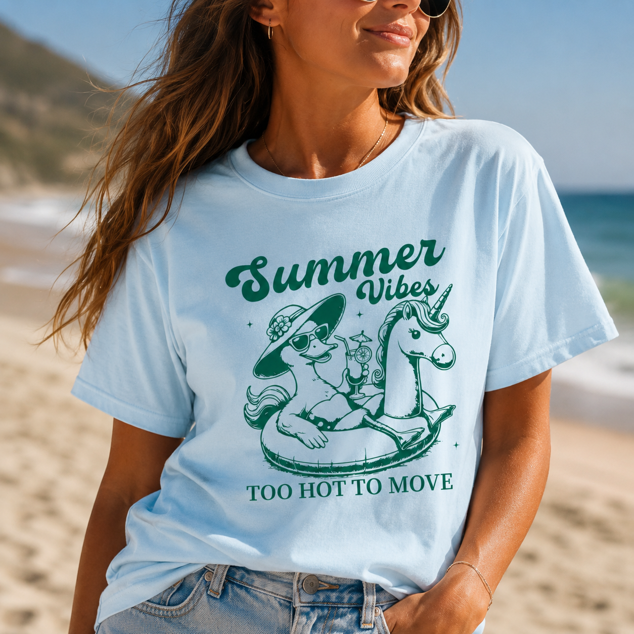 Summer Vibes Too Hot To Move Shirt | Summer Graphic Tee | Beach Vacation T-Shirt | Cute Retro Duck Pool Float Tee | Trendy Coastal Summer Top | Summer Tees