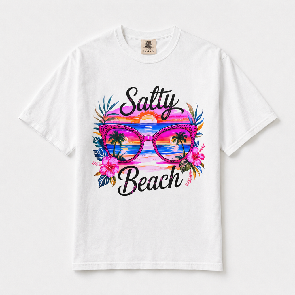 Salty Beach Shirt | Tropical Beach Graphic Tee | Summer Vacation T-Shirt | Cute Coastal Comfort Colors Shirt | Beach Lover Gift | Retro Tropical Vacation Tee