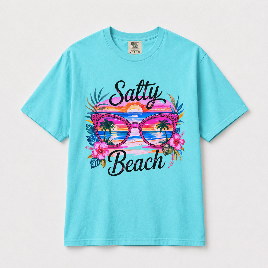 Salty Beach Shirt | Tropical Beach Graphic Tee | Summer Vacation T-Shirt | Cute Coastal Comfort Colors Shirt | Beach Lover Gift | Retro Tropical Vacation Tee