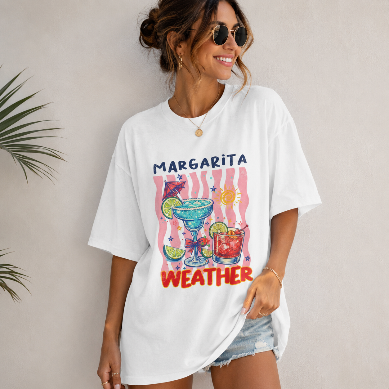 Margarita Weather Oversized Graphic Tee | Funny Summer Cocktail Shirt | Beach Vacation Graphic T-Shirt | Trendy Girls Trip Tee