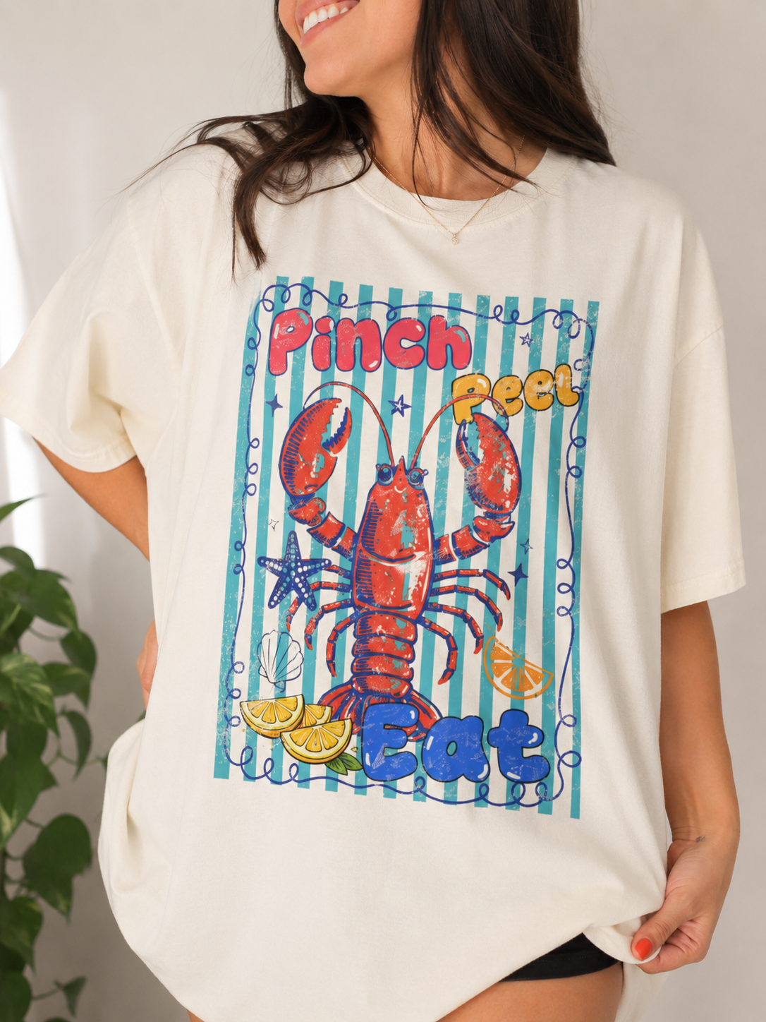 Pinch Peel Eat Lobster Comfort Colors® T-Shirt | Oversized Coastal Summer Graphic Tee | Cute Beach Vacation Shirt | Summer Seafood Tee