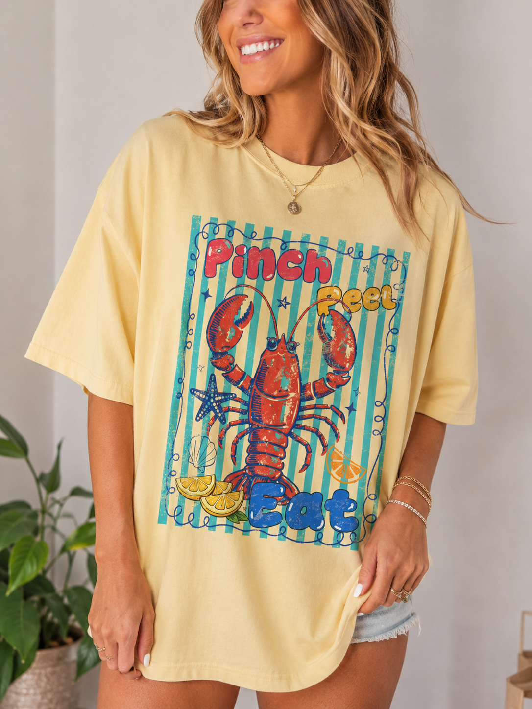 Pinch Peel Eat Lobster Comfort Colors® T-Shirt | Oversized Coastal Summer Graphic Tee | Cute Beach Vacation Shirt | Summer Seafood Tee