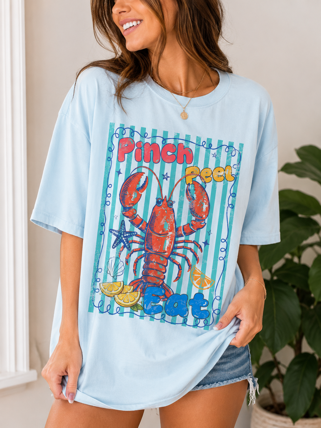 Pinch Peel Eat Lobster Comfort Colors® T-Shirt | Oversized Coastal Summer Graphic Tee | Cute Beach Vacation Shirt | Summer Seafood Tee