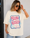 Sun Kissed Graphic Tee | Trendy Summer Beach Shirt | Cute Coastal Vacation T-Shirt | Retro Pink Graphic Tee for Women | Tropical Beach Tee
