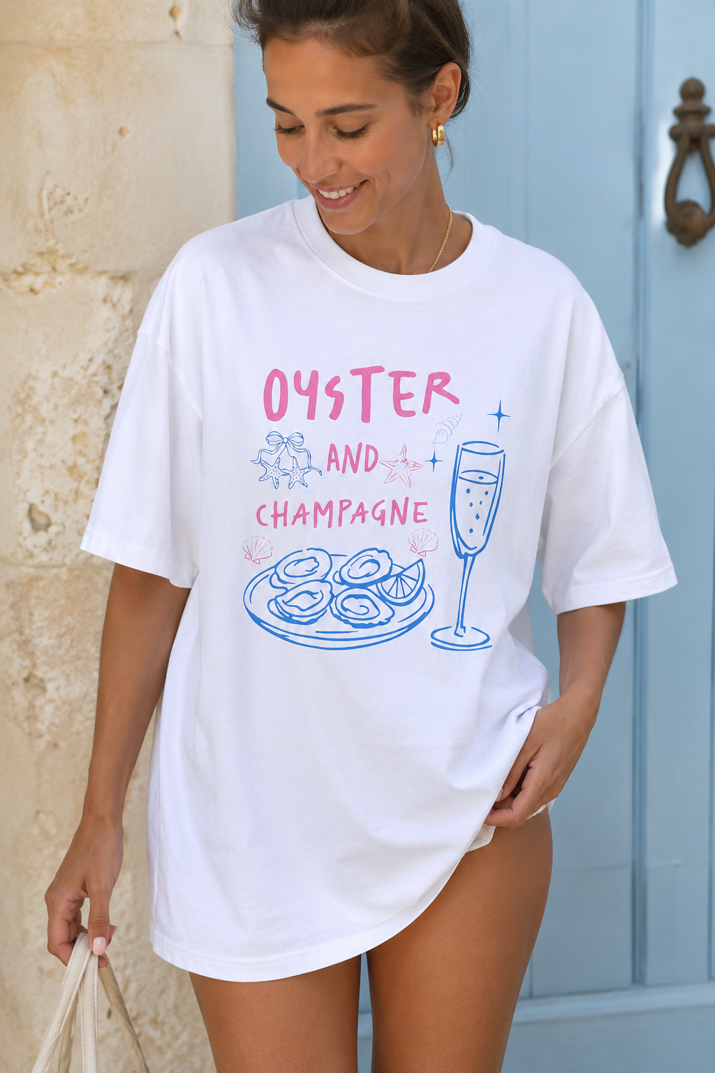 Oyster and Champagne Graphic Tee | Coastal Summer Comfort Colors Shirt | Beachy Brunch Aesthetic T-Shirt for Women | Seafood Graphic Tee