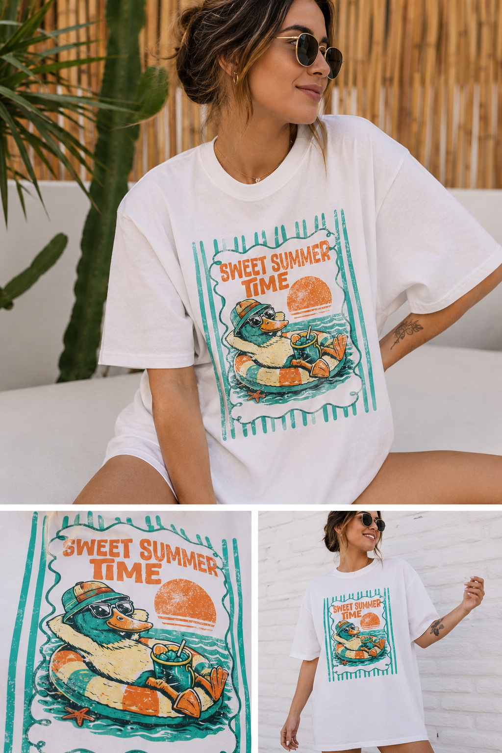 Sweet Summer Time Duck Graphic Tee | Retro Summer Oversized Shirt | Cute Beach Vacation Comfort Colors T-Shirt | Relaxed Beach Vibes Graphic T-Shirt