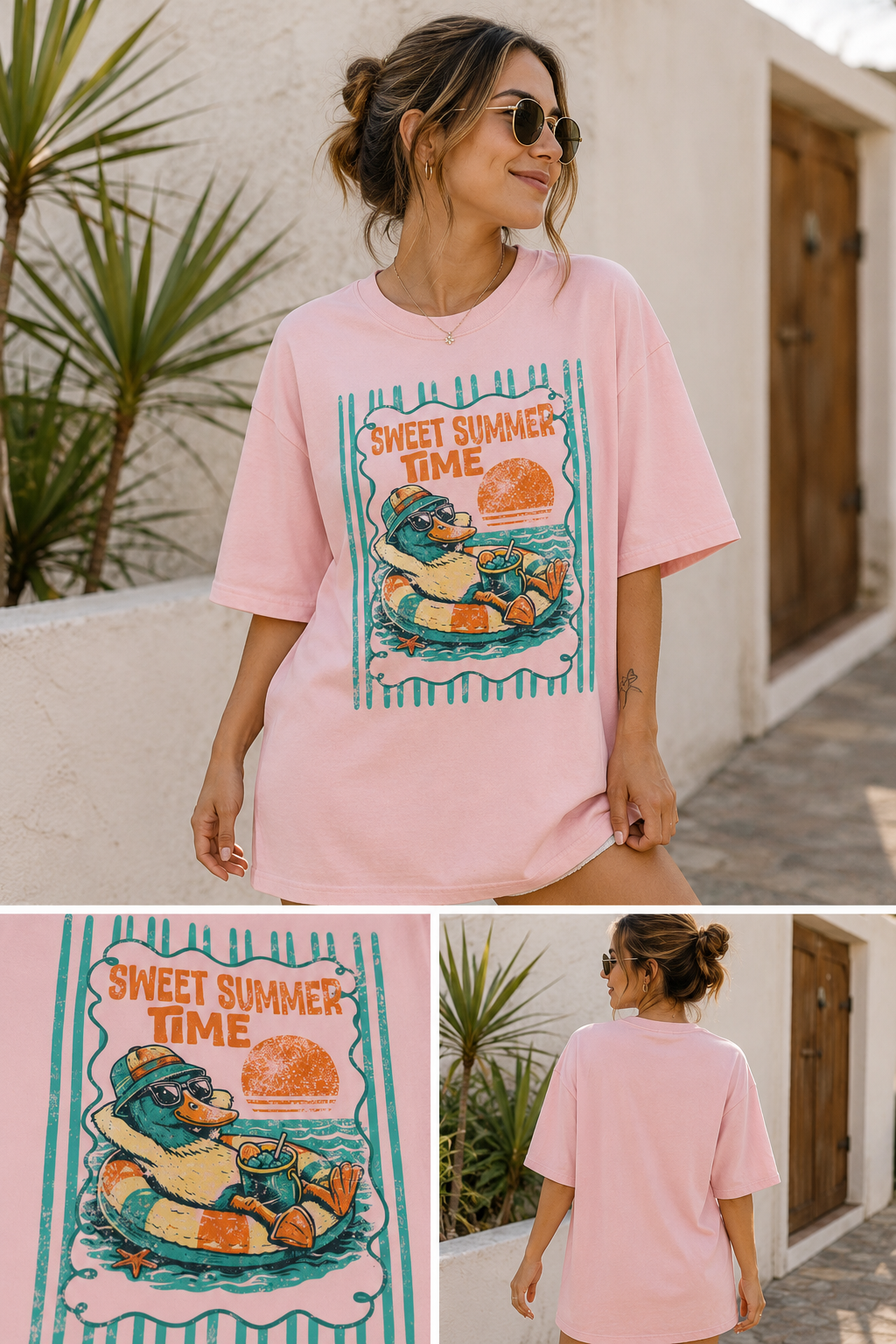 Sweet Summer Time Duck Graphic Tee | Retro Summer Oversized Shirt | Cute Beach Vacation Comfort Colors T-Shirt | Relaxed Beach Vibes Graphic T-Shirt