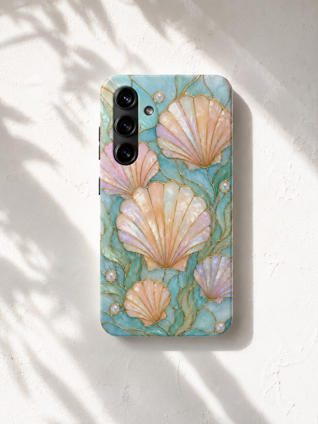 Pastel Seashell Phone Case | Faux Stained Glass Ocean Aesthetic Case for iPhone & Samsung | Cute Beachy Coastal Cover | Ocean Beach Vibes