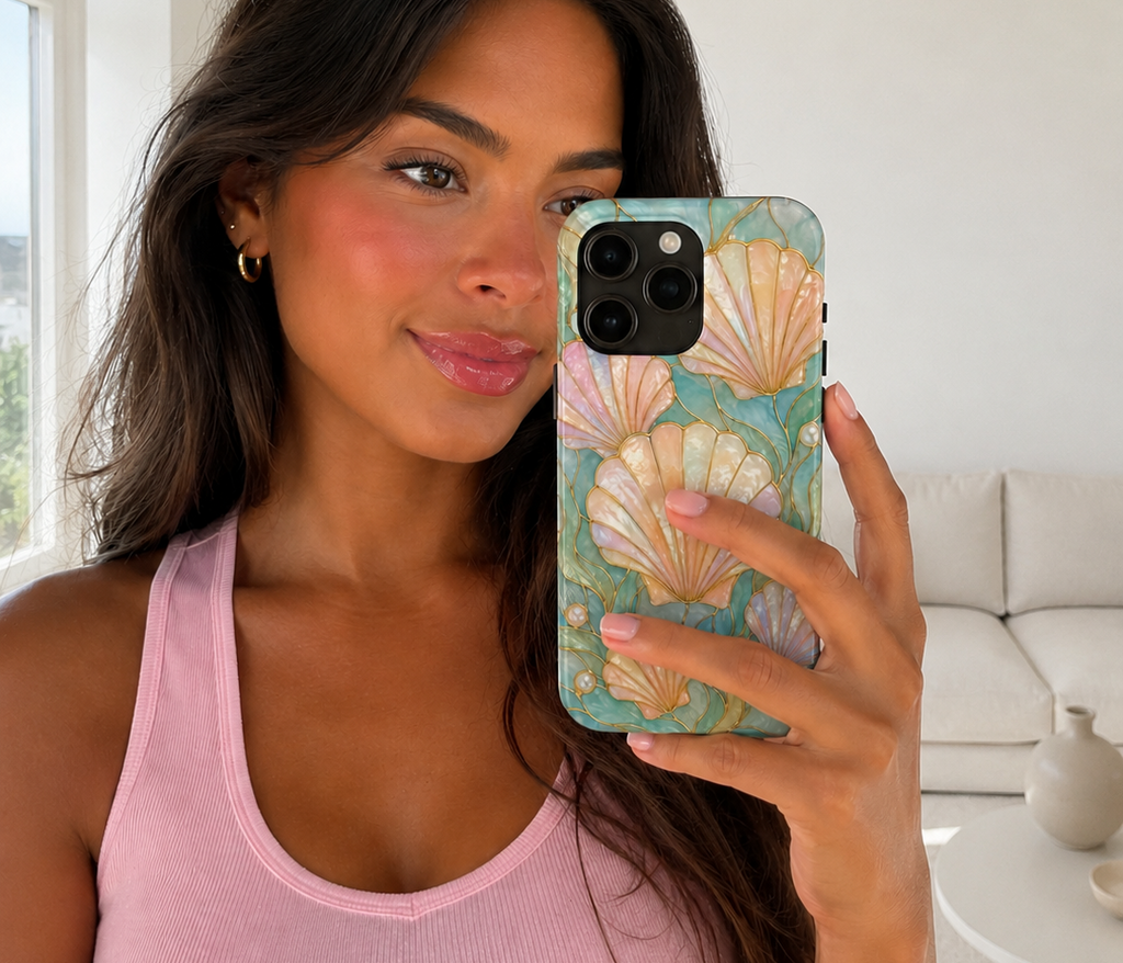 Pastel Seashell Phone Case | Faux Stained Glass Ocean Aesthetic Case for iPhone & Samsung | Cute Beachy Coastal Cover | Ocean Beach Vibes