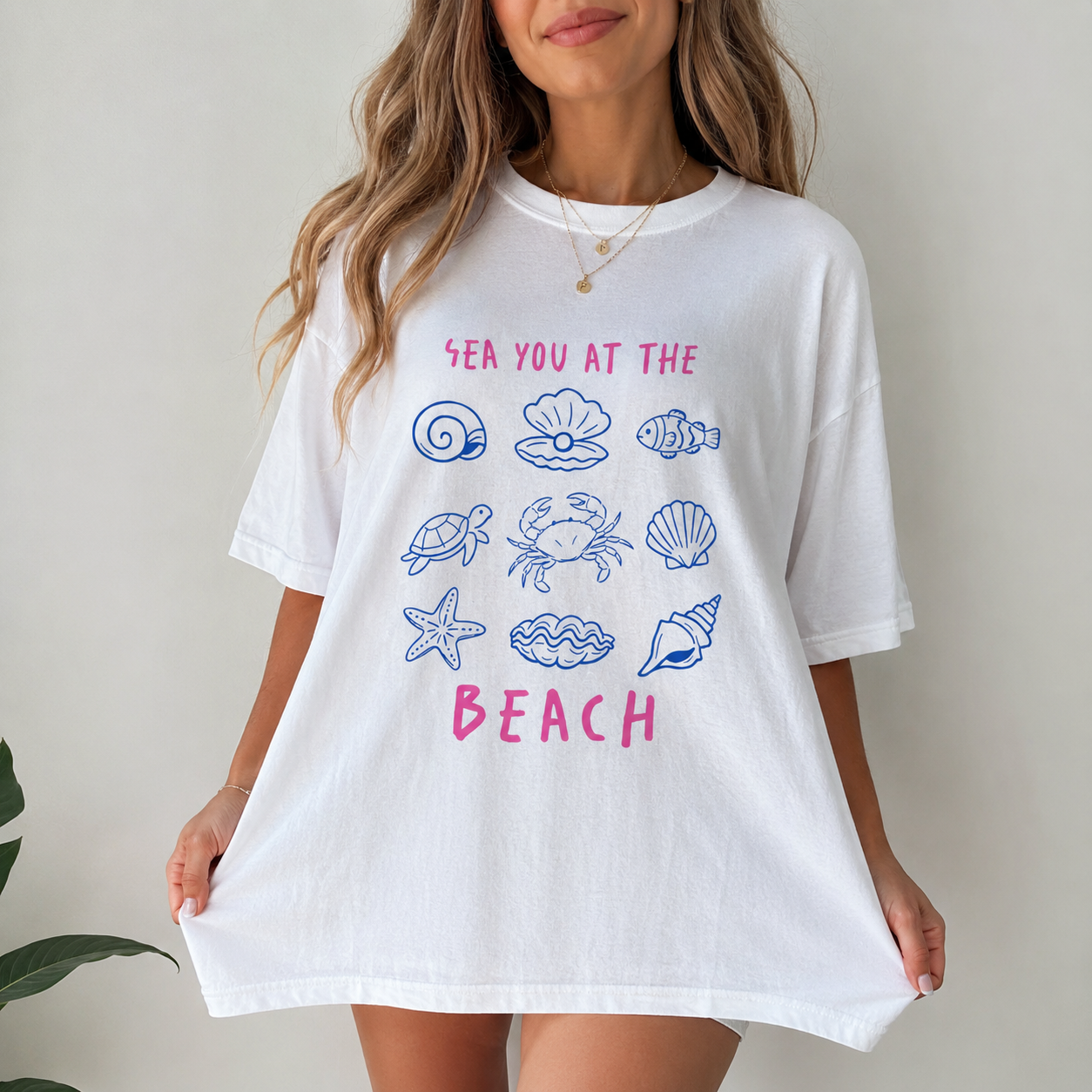 Beach Graphic T-Shirt for Women | Cute Coastal Summer Tee | Sea You at the Beach Shirt | Trendy Vacation Graphic Tee | Seashell & Sea Graphic Tee
