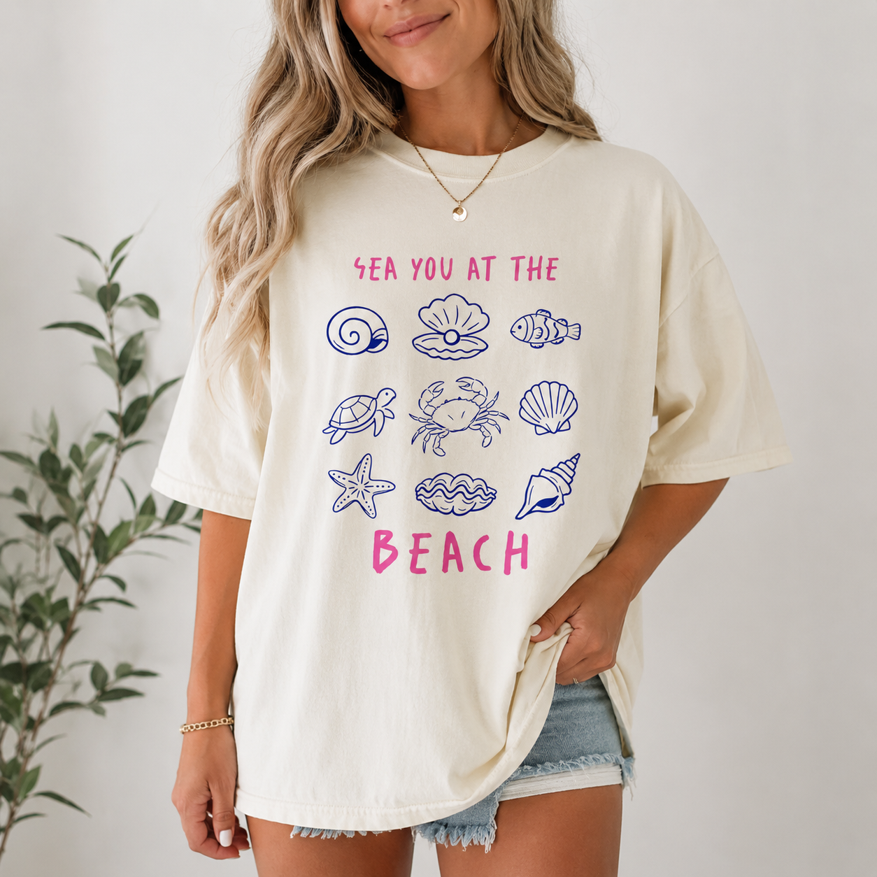 Beach Graphic T-Shirt for Women | Cute Coastal Summer Tee | Sea You at the Beach Shirt | Trendy Vacation Graphic Tee | Seashell & Sea Graphic Tee