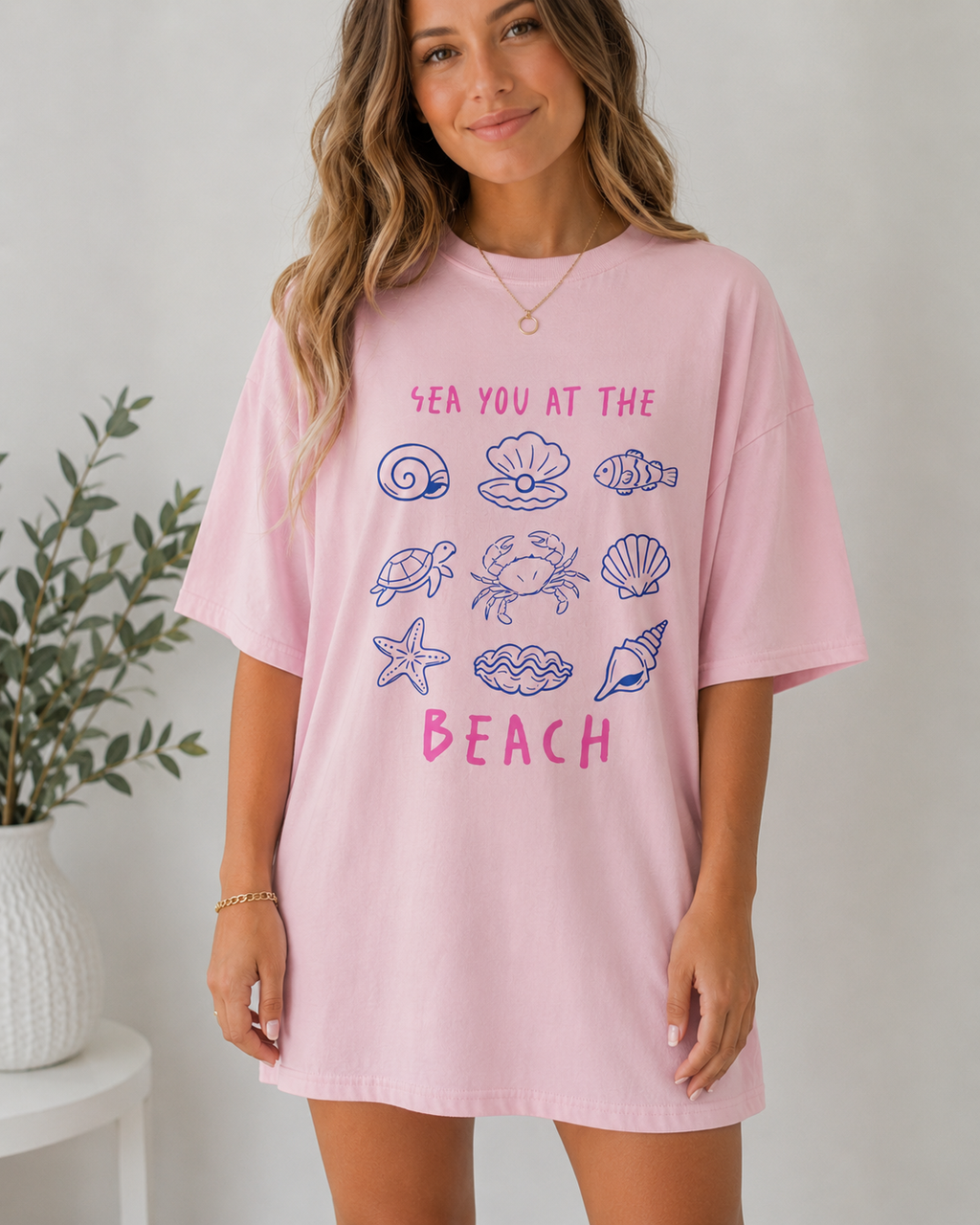 Beach Graphic T-Shirt for Women | Cute Coastal Summer Tee | Sea You at the Beach Shirt | Trendy Vacation Graphic Tee | Seashell & Sea Graphic Tee