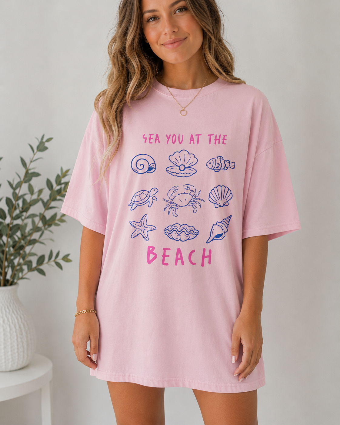 Beach Graphic T-Shirt for Women | Cute Coastal Summer Tee | Sea You at the Beach Shirt | Trendy Vacation Graphic Tee | Seashell & Sea Graphic Tee