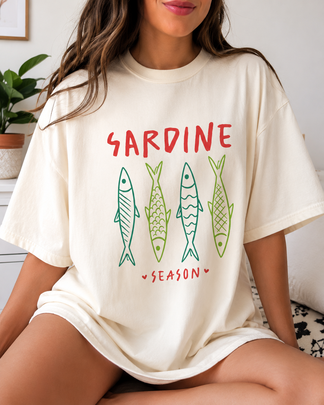 Sardine Season Comfort Colors Tee | Cute Coastal Fish Graphic Shirt | Trendy Beachy Summer T-Shirt | Retro Seafood Aesthetic Tee | Cute Retro Fish Graphic Tee