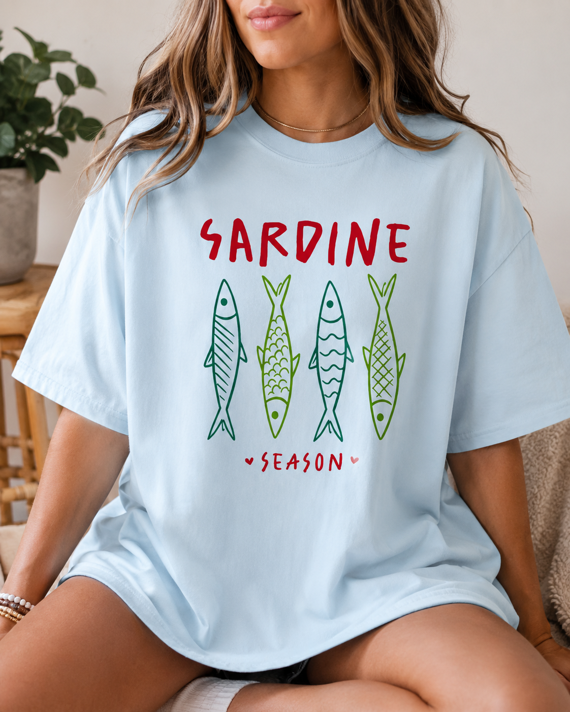 Sardine Season Comfort Colors Tee | Cute Coastal Fish Graphic Shirt | Trendy Beachy Summer T-Shirt | Retro Seafood Aesthetic Tee | Cute Retro Fish Graphic Tee