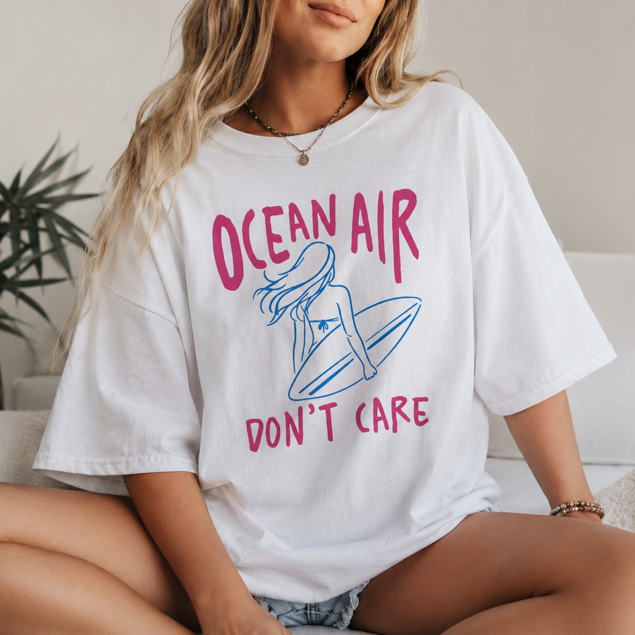 Ocean Air Don’t Care Beach Graphic Tee | Coastal Summer Shirt | Trendy Surf Aesthetic T-Shirt | Cute Vacation Outfit Top