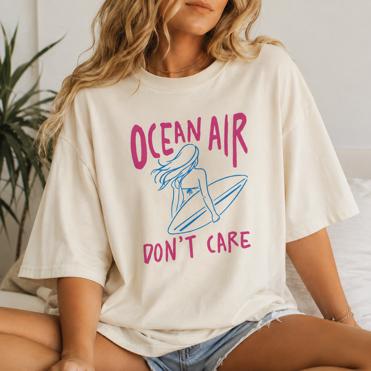 Ocean Air Don’t Care Beach Graphic Tee | Coastal Summer Shirt | Trendy Surf Aesthetic T-Shirt | Cute Vacation Outfit Top