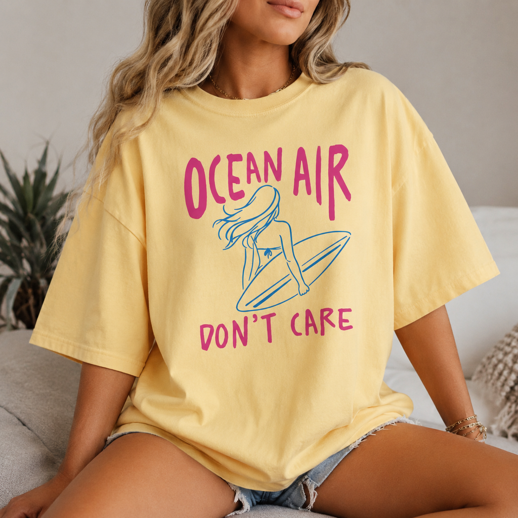 Ocean Air Don’t Care Beach Graphic Tee | Coastal Summer Shirt | Trendy Surf Aesthetic T-Shirt | Cute Vacation Outfit Top