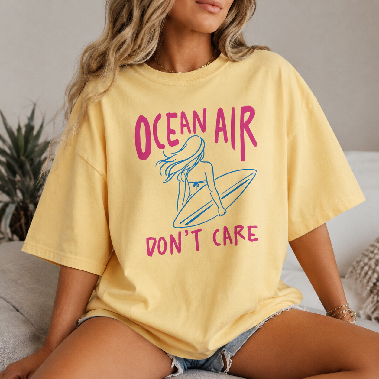Ocean Air Don’t Care Beach Graphic Tee | Coastal Summer Shirt | Trendy Surf Aesthetic T-Shirt | Cute Vacation Outfit Top