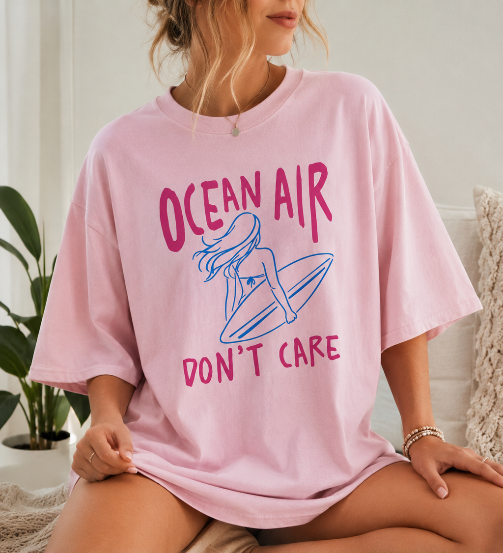 Ocean Air Don’t Care Beach Graphic Tee | Coastal Summer Shirt | Trendy Surf Aesthetic T-Shirt | Cute Vacation Outfit Top