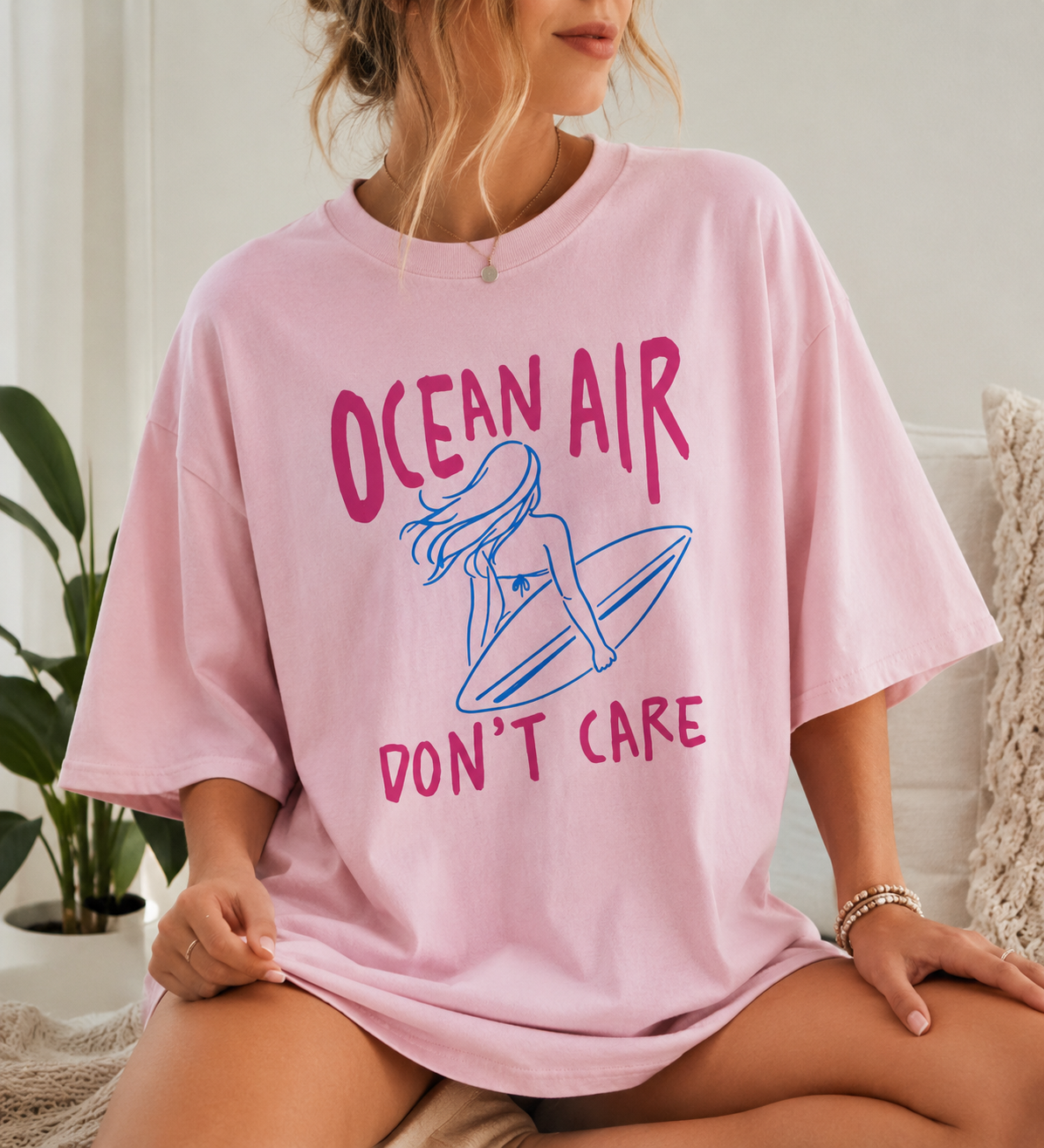 Ocean Air Don’t Care Beach Graphic Tee | Coastal Summer Shirt | Trendy Surf Aesthetic T-Shirt | Cute Vacation Outfit Top