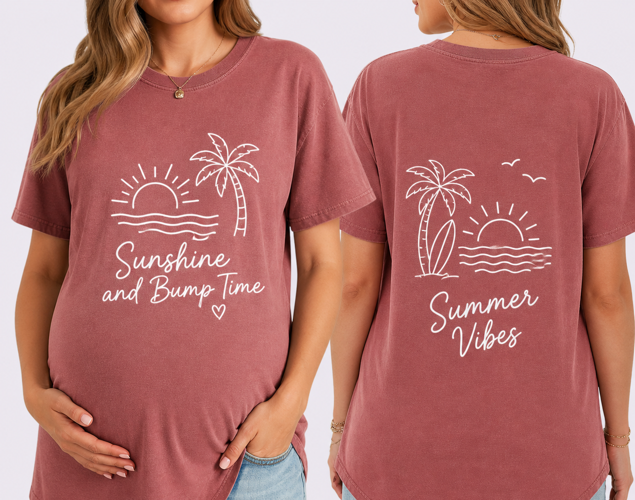 Summer Maternity Graphic T-Shirt | Comfort Colors® Relaxed Fit Tee | Soft Cotton Sunshine and Bump Time Pregnancy Shirt | Trendy Mama-To-Be Gift
