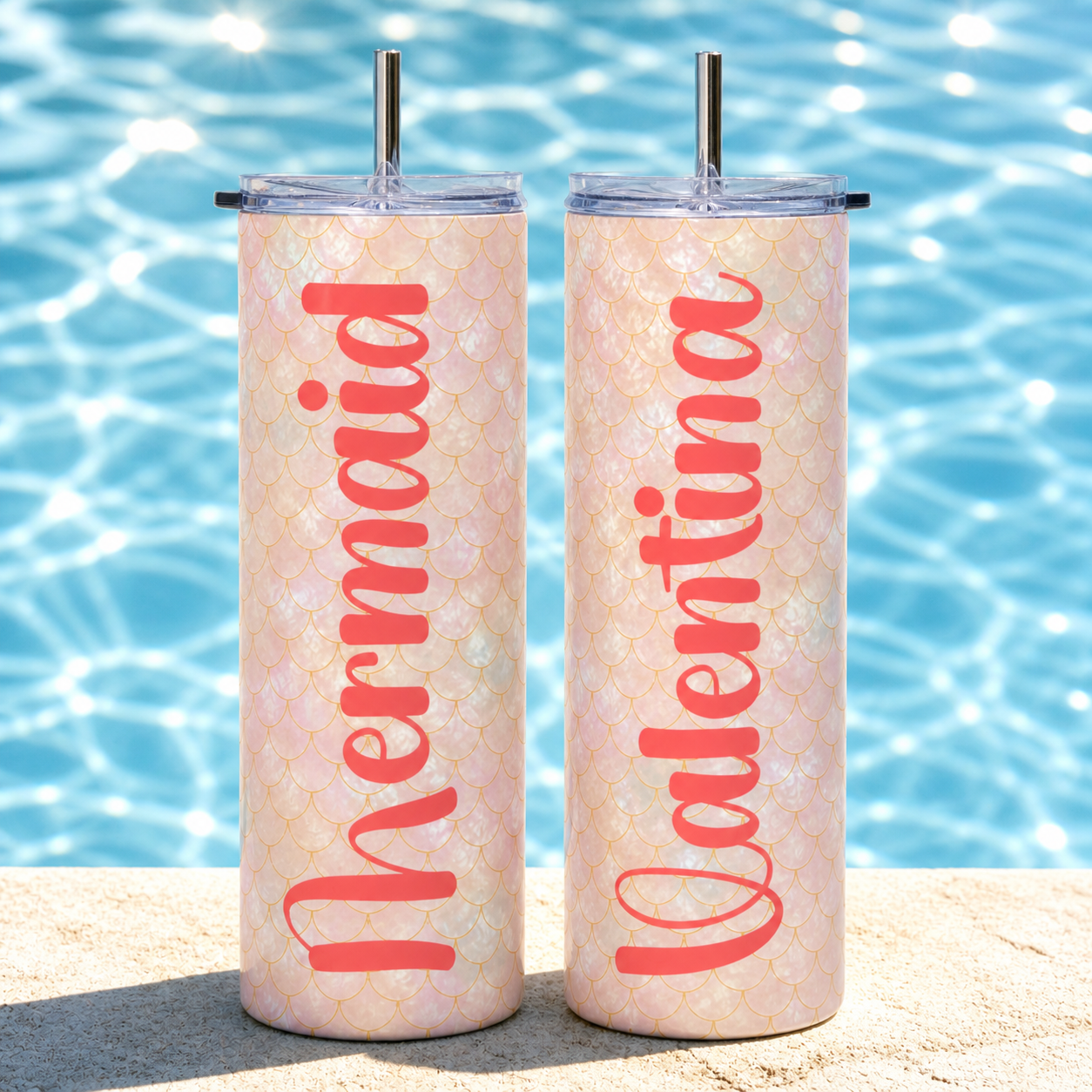Personalized Mermaid Scales Tumbler | Custom Name Skinny Tumbler 20oz | Pearly Gold Aesthetic Insulated Cup | Beach Summer Gift for Her