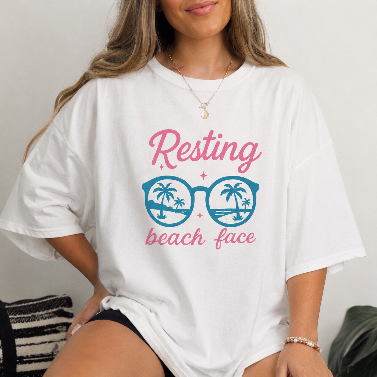 Resting Beach Tee | Summer Beach Shirt for Women | Trendy Coastal Graphic T-Shirt | Vacation Outfit | Pink Blue Tee | Summer Graphic Tee