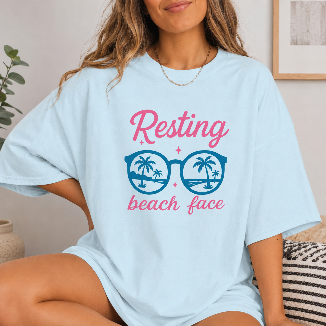 Resting Beach Tee | Summer Beach Shirt for Women | Trendy Coastal Graphic T-Shirt | Vacation Outfit | Pink Blue Tee | Summer Graphic Tee