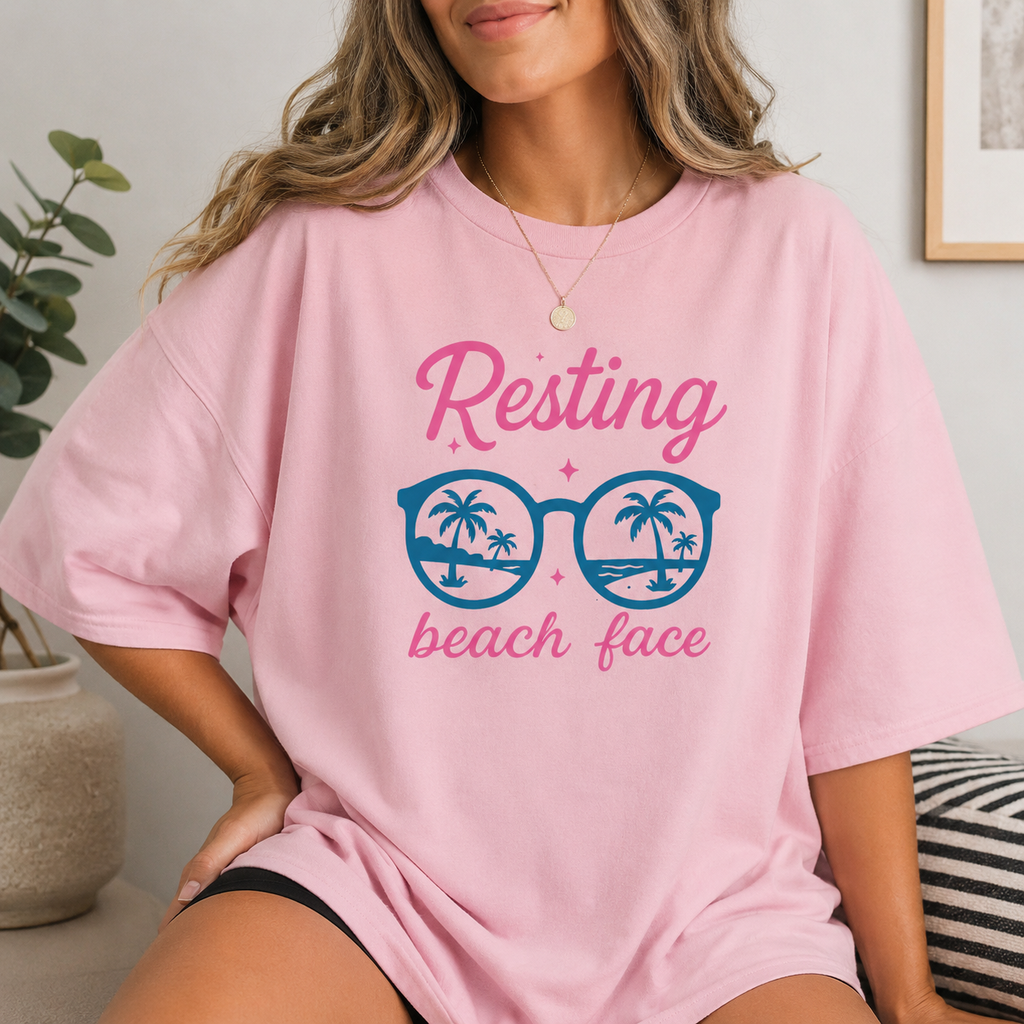 Resting Beach Tee | Summer Beach Shirt for Women | Trendy Coastal Graphic T-Shirt | Vacation Outfit | Pink Blue Tee | Summer Graphic Tee