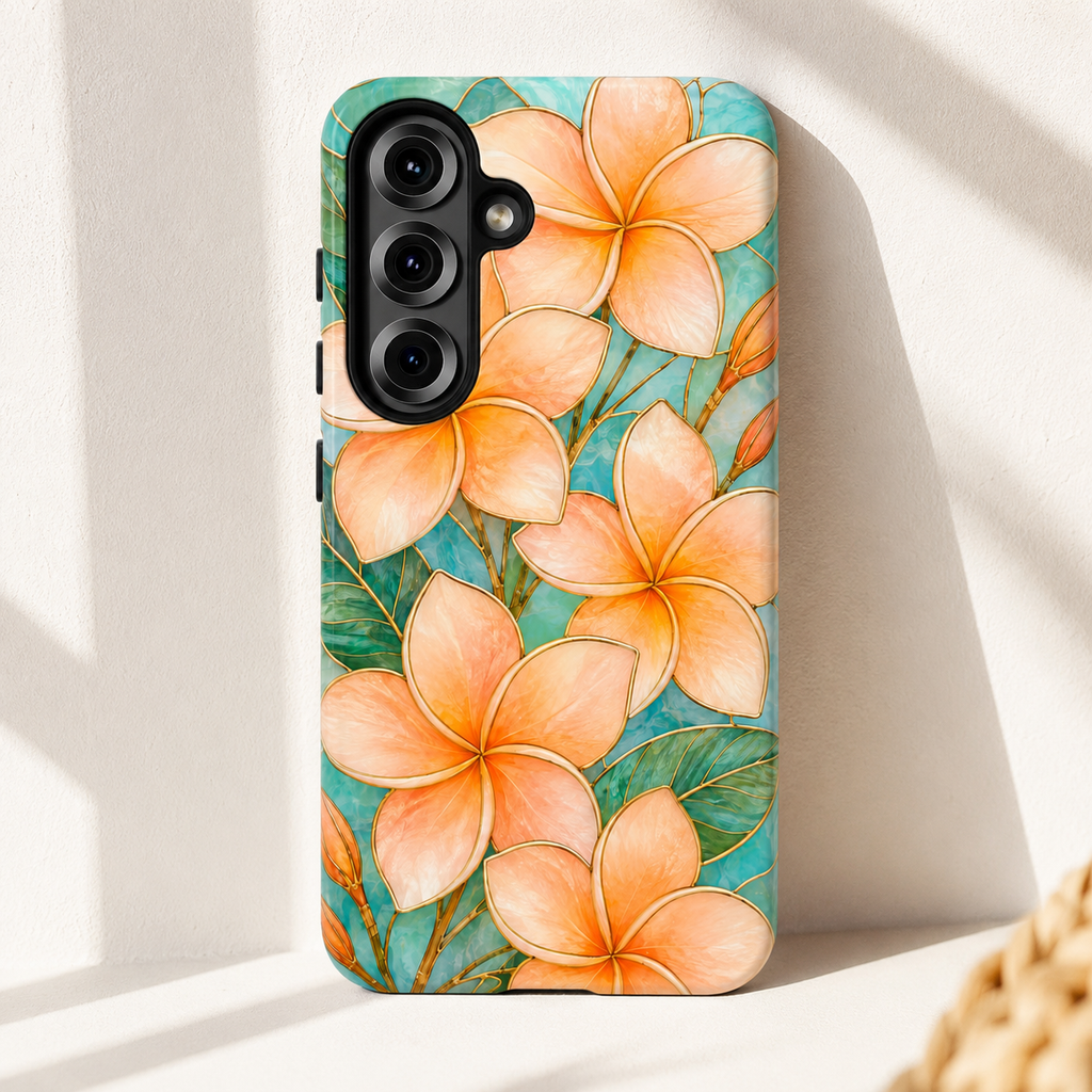 Tropical Plumeria Phone Case | Peach Floral Summer iPhone Case | Aesthetic Beachy Protective Case | Cute Coastal Floral Cover | Floral Protective Cover