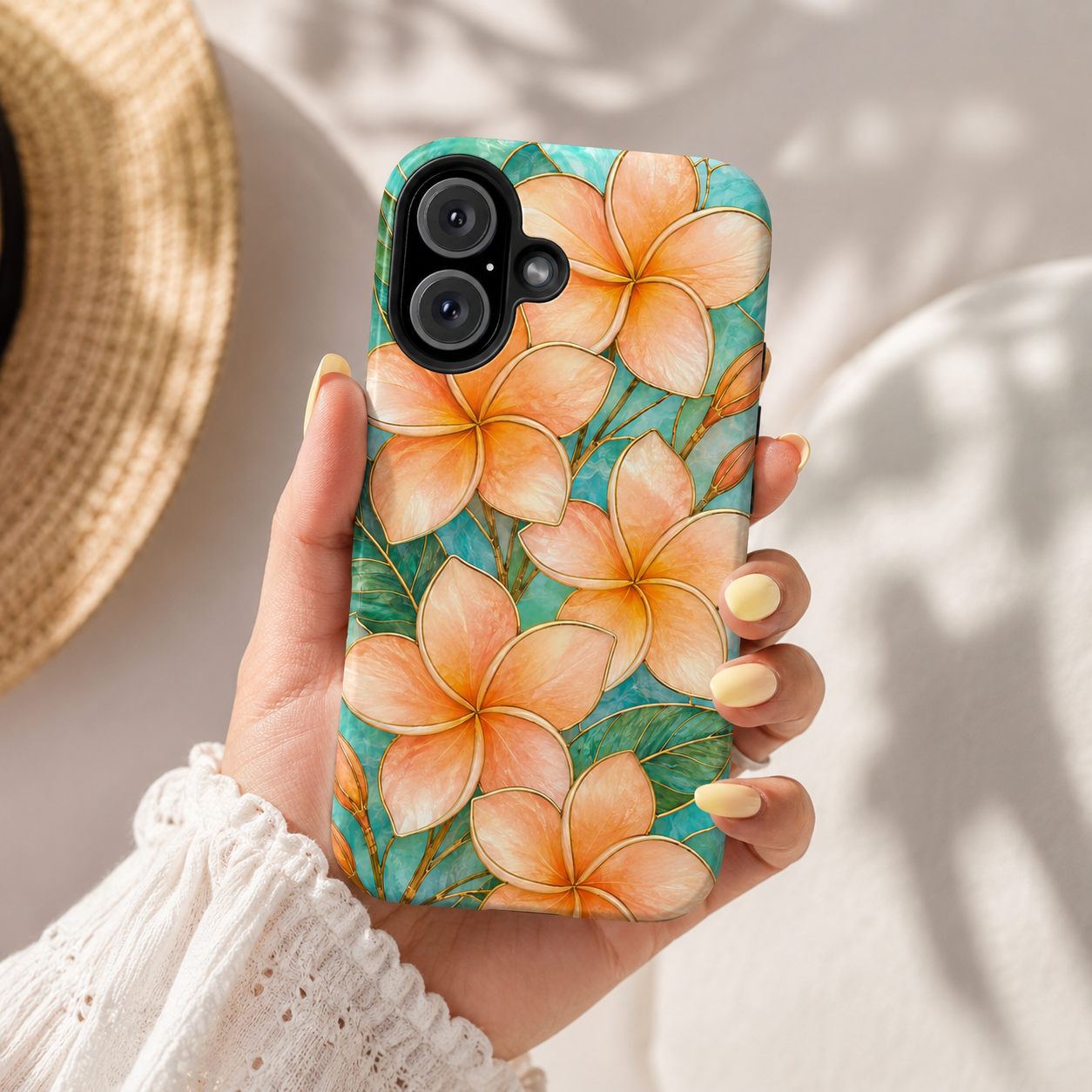 Tropical Plumeria Phone Case | Peach Floral Summer iPhone Case | Aesthetic Beachy Protective Case | Cute Coastal Floral Cover | Floral Protective Cover