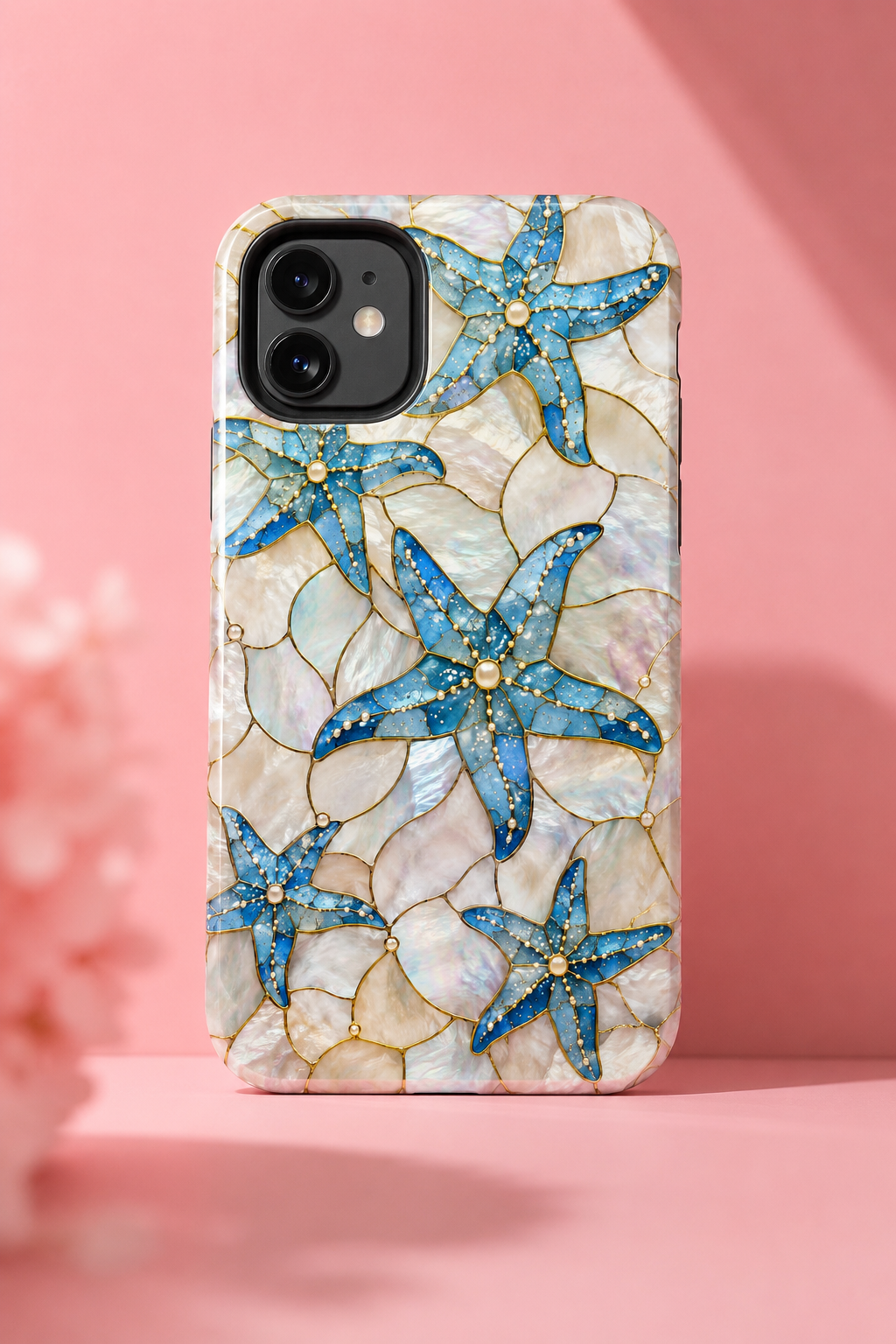 Blue Starfish Faux Stained Glass Phone Case | Coastal Aesthetic iPhone & Samsung Case | Beachy Ocean Case | Mosaic Coastal Protective Phone Cover