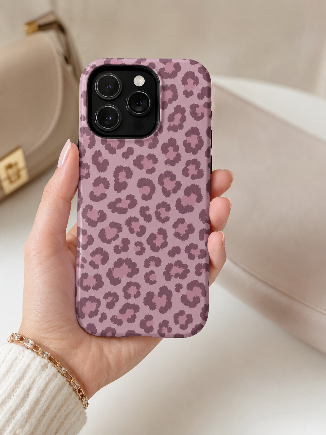 Mauve Leopard Print Phone Case | Girly Aesthetic Tough Case for iPhone & Samsung | Cute Pink Leopard Cover
