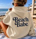 Beach Babe Hoodie | Coastal Retro Oversized Hoodie for Women | Trendy Beach Graphic Pullover Sweatshirt